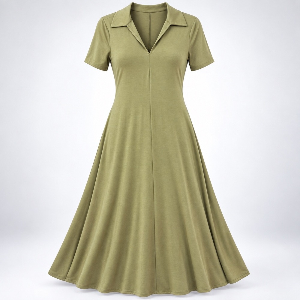 Nordstrom Rack Women's S Olive Green Jersey Midi Dress Minimalist Office Work